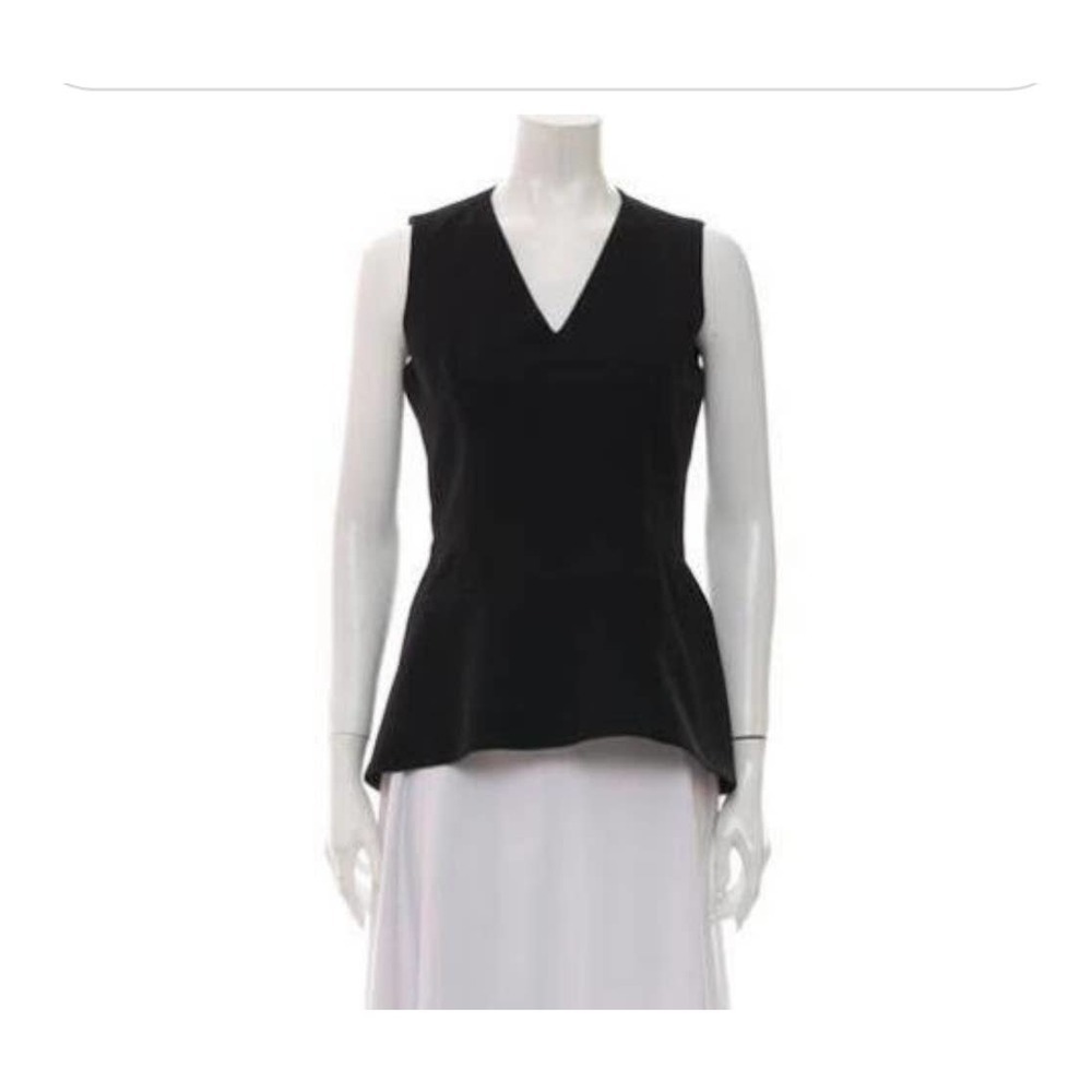 Victoria Beckham Black Peplum Blouse V-Neck Sleeveless Size 1 Designer Top